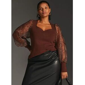 Anthro Dolan Sheer Puff Sleeve Sweater